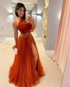 Terracota Bridesmaid Dress, Terracota Dress, Prom Gown Elegant, Split Wedding Dress, Gown Elegant, One Shoulder Prom Dress, Burnt Orange Dress