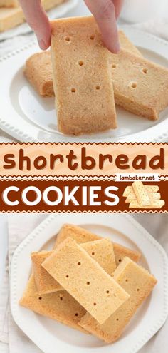 shortbread cookies are stacked on top of each other and being held by someone's hand