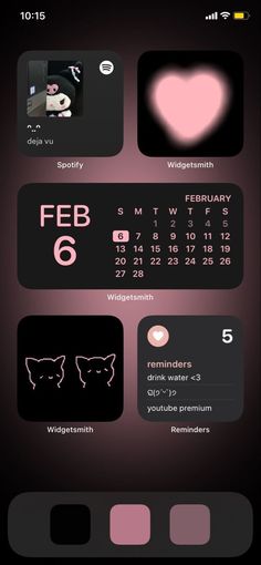 an iphone screen showing the date and time for valentine's day in different colors