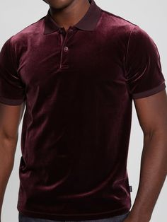 Velvet polo Folded collar Buttoned placket Short sleeves 90% Polyester, 10% Elastane/Spandex Short Sleeves, Velvet, Spandex, Top Outfits, Mens Outfits, Collar, Red