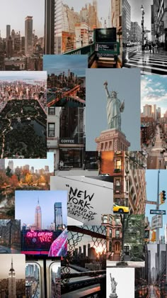 a collage of images with the statue of liberty in new york city, usa