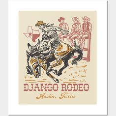 an image of a cowboy riding on the back of a bucking bronco horse