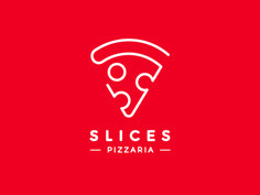 the logo for slice's pizzaria, which is designed to look like a piece of