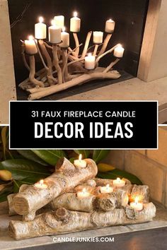 fireplace decor candles Fireplace Candles Inside, Faux Fireplace Candles, Christmas Mantle Decor Fireplaces, Faux Foyer, Fireplace Decor Candles, Fireplace Candle, Christmas Mantles, Mantle Decorating