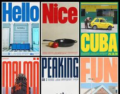 four different magazine covers with an image of a yellow car in the middle one has a red ball on it