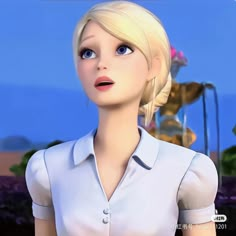 an animated woman with blonde hair and blue eyes