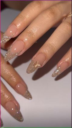 here are more than 30  wedding nails ideas,bride wedding nails,elegant classy wedding nails,acrylic wedding nails,ombre wedding nails,simple wedding nails 2022 Almond Nails Glitter Tip, Acrylic Nails Glitter Tips, Prom Nails Rose Gold, Holiday Almond Nails Winter, Gala Nails Ideas, Birthday Almond Nails Designs, Acrylic Nail Designs Glam, Glitter Almond Nails Designs, Gold And Nude Acrylic Nails