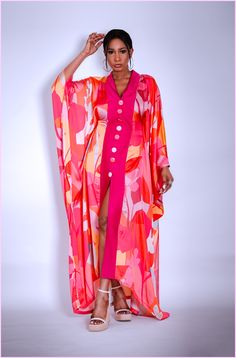 This super gorgeous kaftan. This dress is the perfect definition of a luxury kaftan. Has a belt inside that can be tight around the waist to give a nice snatch. Has button details that run in the middle. This Kaftan Fun and easy to wear. Long Pink Kaftan For Party, Pink Long Kaftan For Party, V-neck Satin Kimono For Party, Spring Party Satin Kimono, Pink Floor-length Party Abaya, Satin V-neck Kimono For Party, Party Satin V-neck Kimono, Pink Party Kimono, Pink Floor-length Party Kaftan