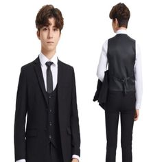 Single Breasted Solid Two Button Front Closure Notch Lapel Flap Side Pockets Traditional Length Slim Fit Black Single-breasted Suit For Semi-formal Occasions, Black Slim Fit Office Sets, Professional Black Office Sets, Black Single Breasted Sets For Office, Black Single-breasted Sets For Office, Professional Black Slim Fit Blazer, Professional Slim Fit Black Blazer, Black Slim Fit Workwear Sets, Fitted Black Workwear Sets