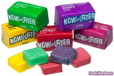 six bars of now and later gummy candy