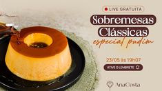 an advertisement for a special dessert made with chocolate and caramel sauce on a black plate