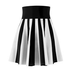 Black and white vertical stripe women's Skater Skirt.  This classic vintage style skater skirt has a cute flared cut that provides a versatile fit for all sizes. An above knee-length that features a more flared A-line shape. This silhouette has a narrowing effect of the waist and creates beautiful look when going about your day. Skater skirts have a playful element that adds flair to any look.   With a cozy, soft touch and casual look it will instantly become your everyday favorite for both day Fitted Striped Mini Skirt For Spring, High Waist Striped Fitted Skirt, Striped Fitted Flared Skirt, Fitted Striped Mini Skirt, Chic Striped Mini Skirt With Lining, Striped Mini Skirt For Spring, Spring Striped Mini Skirt, Chic Striped Fitted Mini Skirt, Chic Fitted Skirt With Striped Hem