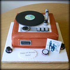 a cake made to look like an old record player