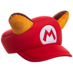 a red mario hat with ears on it