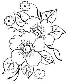 a black and white drawing of flowers with leaves on the bottom half of each flower