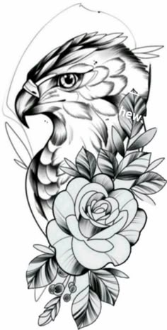 an eagle and rose tattoo design