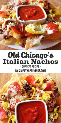 an old chicago's italian nachos recipe with tomato sauce, cheese and other toppings