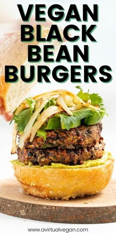 vegan black bean burgers with lettuce and onions