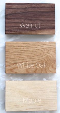 three different types of wood with the words walnut, white oak and maple