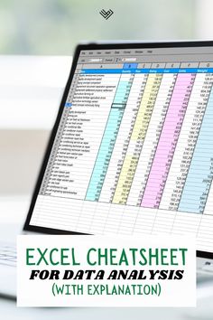 an excel spreadsheet for data anals with explanation on the computer screen and text overlay that reads excel spreadsheet for data anals with explanation