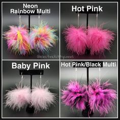 four different types of baby pink and hot pink feathers