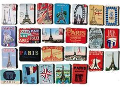 a collage of various travel magnets with the eiffel tower in the background