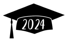 a black and white graduation cap with the number 2024 on it