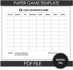 a printable paper game template for kids to play on the computer and use it as a