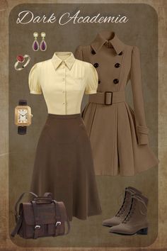 Dark Academia Outfit #vintage #classy Dark Academia Chic Outfit, Classy Aesthetic Vintage Outfit, Elegant Academia Outfits, Dark Academia Outfit Vintage, Dark Acadamia Dress, Elegant Dark Academia Outfit, Vintage Female Outfits, Old Fashion Outfits Vintage, Drama Teacher Outfit