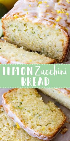 lemon zucchini bread with white icing and sprinkles