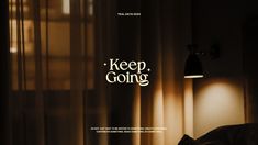 a poster for the movie keep going with an image of a bed in front of a window