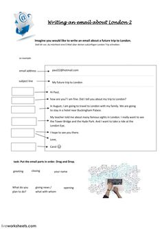 the worksheet for writing an emmeted london 2 text book is shown