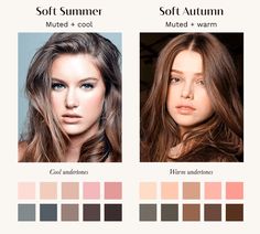 Soft Summer vs Soft Autumn: What Is The Difference? | the concept wardrobe Soft Summer Natural Style, Muted Summer Makeup Looks, Soft Summer Brown Eyes, Soft Cool Medium Color Palette, Soft Summer Brown, Soft Cool Medium, Seasonal Colour Analysis, Muted Summer, Summer Skin Tone