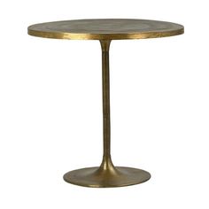 a round brass table with a wooden top on an isolated white background for use as a centerpiece