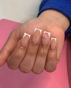 French Tip Nails With Accessories, French Tip With A Design, Acrylic Nails Short Square, Acrylic Nails Short, Nails Short Square, Acrylic Nail Set, Colored Acrylic Nails, French Tip Acrylic Nails, Basic Nails