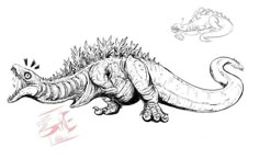 a drawing of an iguana with spikes on it's head and legs