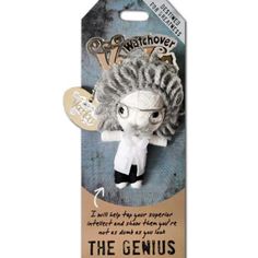 the genius keychain has an image of a woman with curly hair and glasses on it