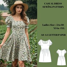 summer casual dress. is available as an instant download (pdf) sewing pattern bundle with a range of size options, including plus sizes ♥US Sizes: 2, 4, 6, 8, 10, 12, 14, 16, 18, 20, 22, 24, 26, 28, 30 ♥Standard Sizes: XS, S, M, L, XL, 2XL, 3XL, 4XL ♥These patterns are suitable for A4 and US Letter size papers. ♥Once your payment is processed, you will automatically receive download links for the pattern files. Please note that you can only download the files from a computer; they will not work Diy Cocktail Dress, Sun Dress Pattern, Cocktail Dress Casual, Summer Dress Sewing Pattern, Farmer Style, Summer Dress Sewing, Summer Dress Sewing Patterns, Casual Dress Summer, Sundress Pattern