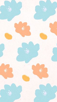 an image of a flower pattern on a white background with blue, orange and yellow flowers