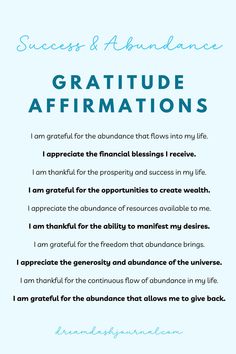 A list of success and abundance gratitude affirmations Affirmations For Love, Gratitude Meditation