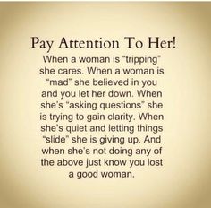 a woman's quote with the words pay attention to her