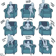 an image of a man sitting on a couch doing different things to his body and head