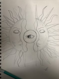 a sun cut in half with a yin and yang third eye in the middle Spiritual Awakening Painting Ideas, Spiritual Art Easy To Draw, Higher Self Drawing, Spiritual Awakening Drawings, Spiritual Drawings Ideas Aesthetic, Trippy Pencil Drawings Sketches, Aesthetic Easy Drawings Colorful, Spiritual Art Sketch