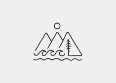 the mountains and trees are depicted in this simple line art style drawing, which is easy to draw