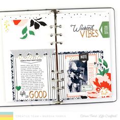 a scrapbook with an open page and some pictures on the pages that have been altered