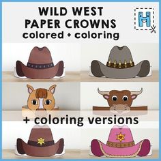 the wild west paper crowns are colored and coloring