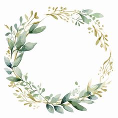 a watercolor wreath with green leaves and branches