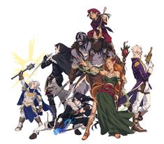 an image of a group of people standing together in front of a white background with the words fire emblem on it