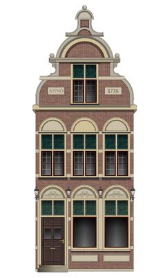 an old brick building with two stories and arched doorways on the top floor, in front of a white background