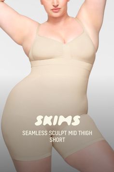 Your shortcut to an unmatched snatch. With its strong tummy and waist control and extra compression along the back thighs for a lifted look, our signature smoothing solution contours for your ultimate layer of confidence under it all. Features large round butt pockets for definition, an interior silicone underband to prevent rolling, and an open gusset. Fits true to size. | SKIMS Mid Thigh Short | Light Neutral | Small | Seamless Sculpt Mid Thigh Shorts, Shapewear, High Waist, Lounge Wear, High Waisted, How To Wear, Clothes